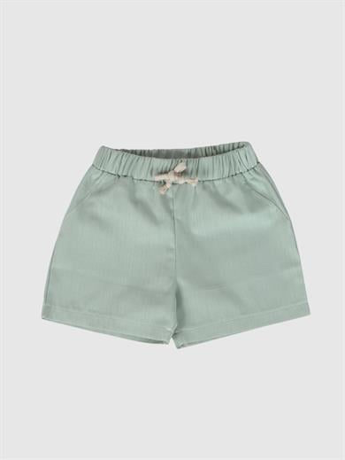 Bebek Şort Beli Lastikli Keten Görünümlü %100 Pamuklu Çocuk Şort Yeşil