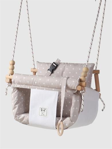 Emniyet Kemerli Bebek Salıncak Ağaç Salıncak Noktalı Bej