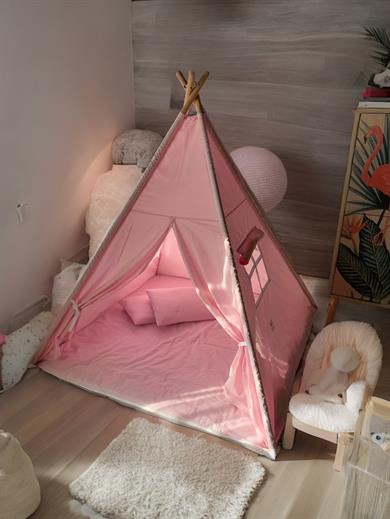 Işıklı Çocuk Oyun Çadırı Kızıldereli Çadırı Oyun Evi Minder ve Yastıklı Pembe