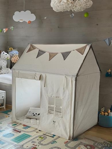 Işıklı Oyun Evi Çocuk Oyun Çadırı Minder ve Yastıklı Bej