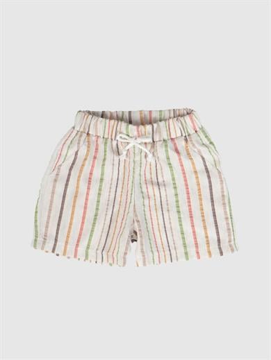 Müslin Çocuk Şort Beli Lastikli %100 Pamuklu Renkli Çizgiler