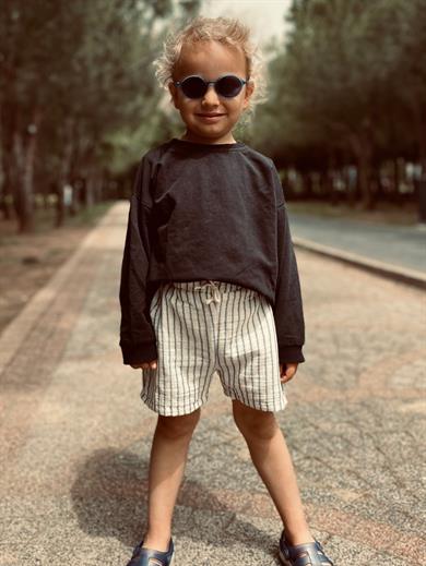 Müslin Çocuk Şort Beli Lastikli %100 Pamuklu Mavi Çizgili