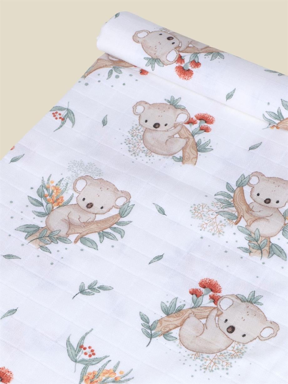 Organik Müslin Bebek Battaniyesi Koala Desenli