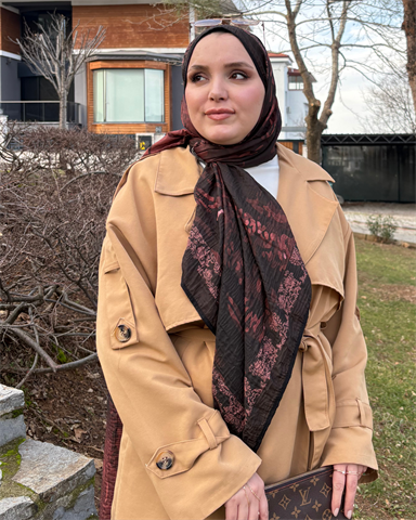 Acı Kahve Cevher Desenli Müslin Şal
