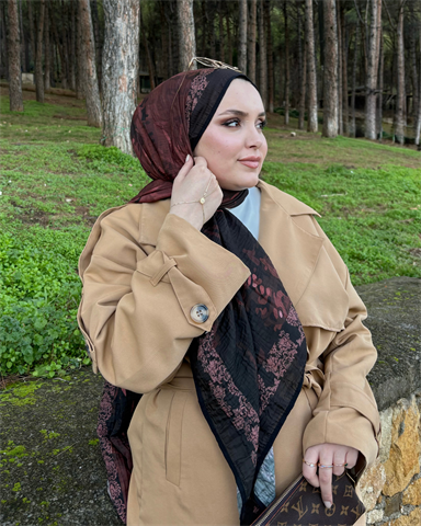 Acı Kahve Cevher Desenli Müslin Şal