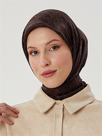 Acı Kahve D Desen Parlak Jakar Eşarp