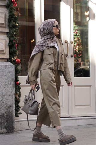 Acı Kahve Deva Desen Pamuk Vual Şal