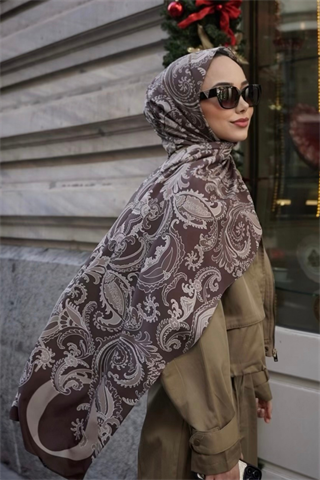 Acı Kahve Deva Desen Pamuk Vual Şal