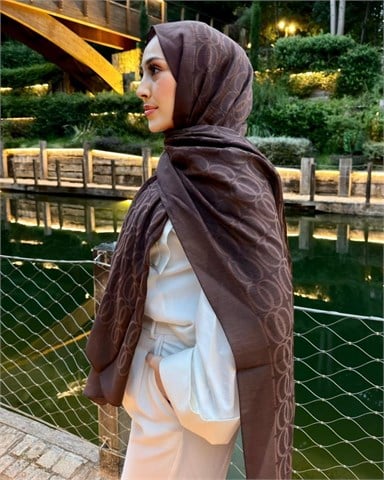 Acı Kahve Imannoor Aura Desen Pamuk Jakar Şal
