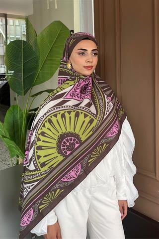 Acı Kahve & Pembe Zümra Desen Pamuk Vual Şal