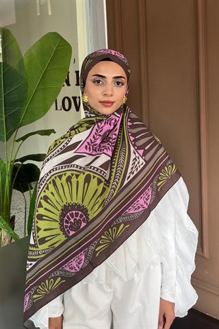 Acı Kahve & Pembe Zümra Desen Pamuk Vual Şal