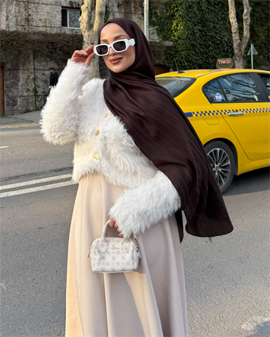 Acı Kahve Şerit Desen Jakar Şal