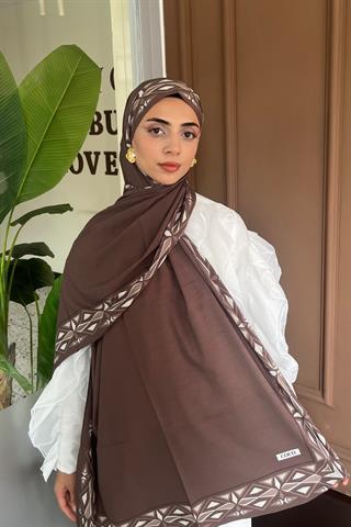 Acı Kahve Venedik Desen Pamuk Vual Şal