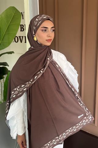 Acı Kahve Venedik Desen Pamuk Vual Şal