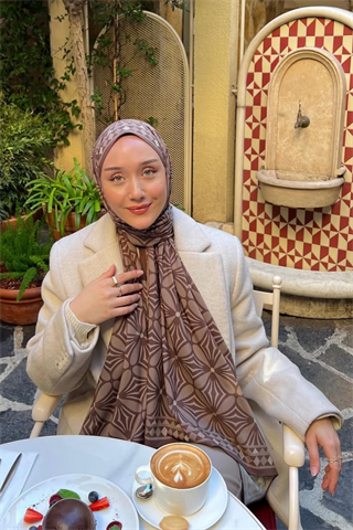 Acı Kahve Yonca Desen Pamuk Vual Şal