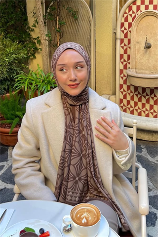 Acı Kahve Yonca Desen Pamuk Vual Şal