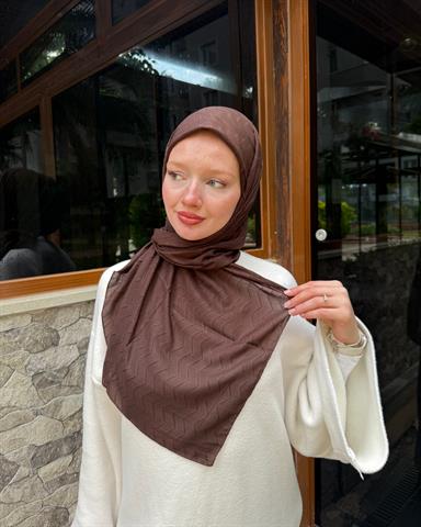Acı Kahve Zikzak Lyocell Bambu Jakar Eşarp