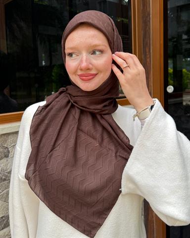 Acı Kahve Zikzak Lyocell Bambu Jakar Eşarp