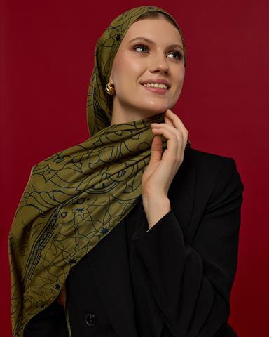 S-EFSUNLU-72 Altın & Lacivert Efsunlu Desen Şal