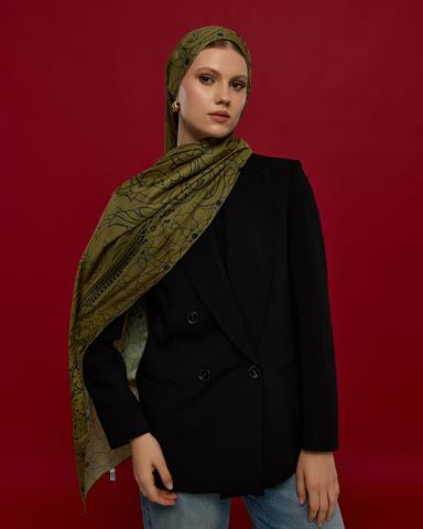 S-EFSUNLU-72 Altın & Lacivert Efsunlu Desen Şal