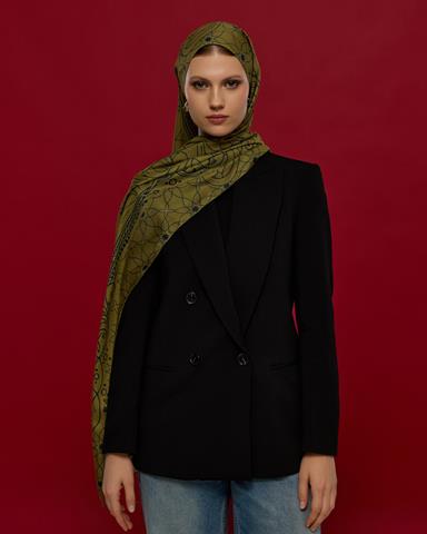 S-EFSUNLU-72 Altın & Lacivert Efsunlu Desen Şal