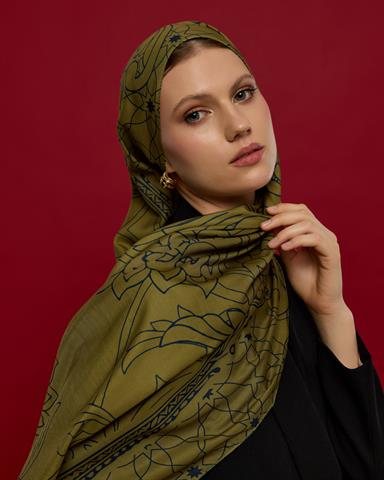 S-EFSUNLU-72 Altın & Lacivert Efsunlu Desen Şal