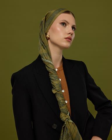 SV-HURREM-72 Altın & Lacivert Hürrem Desen  Şal