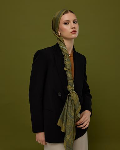 SV-HURREM-72 Altın & Lacivert Hürrem Desen  Şal