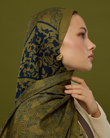S-SARAYLI-72 Altın & Lacivert Saraylı Desen Şal