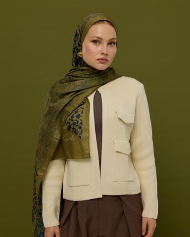 S-SARAYLI-72 Altın & Lacivert Saraylı Desen Şal