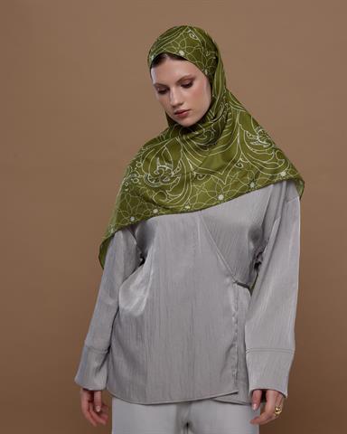 S-EFSUNLU-39 Altın Zeytin & Beyaz Işık Efsunlu Desen Şal