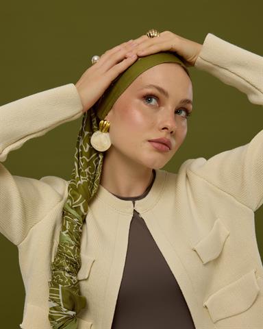 S-HAREM-39 Altın Zeytin & Beyaz Işık Harem Rüyası Desen Şal