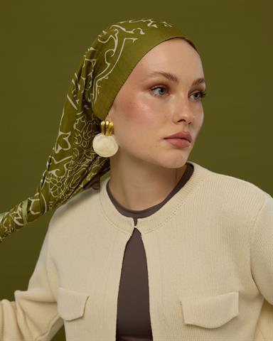 S-HAREM-39 Altın Zeytin & Beyaz Işık Harem Rüyası Desen Şal