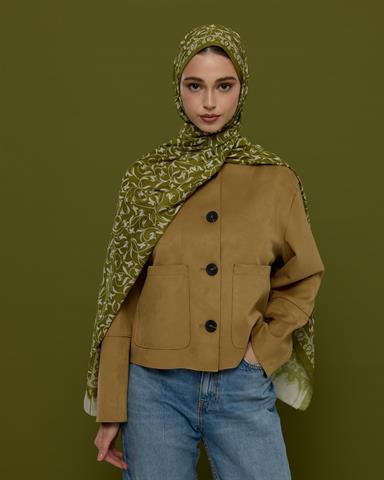 S-LALE-39 Altın Zeytin & Beyaz Işık Lale Bahçesi Desen Şal