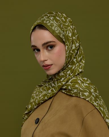 S-LALE-39 Altın Zeytin & Beyaz Işık Lale Bahçesi Desen Şal