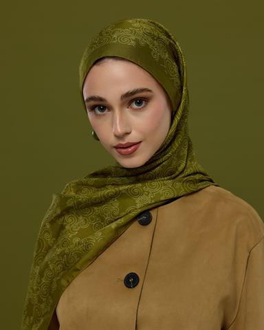 S-SARAYLI-39 Altın Zeytin & Beyaz Işık Saraylı Desen Şal