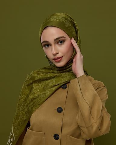 S-SARAYLI-39 Altın Zeytin & Beyaz Işık Saraylı Desen Şal