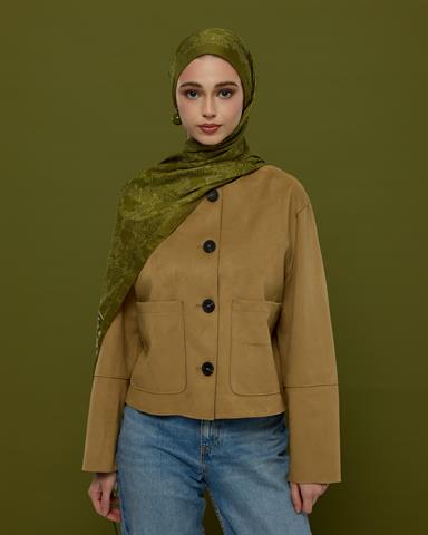 S-SARAYLI-39 Altın Zeytin & Beyaz Işık Saraylı Desen Şal