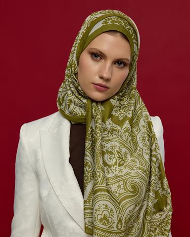 S-SULTANİ-39 Altın Zeytin & Beyaz Işık Sultani Desen Şal