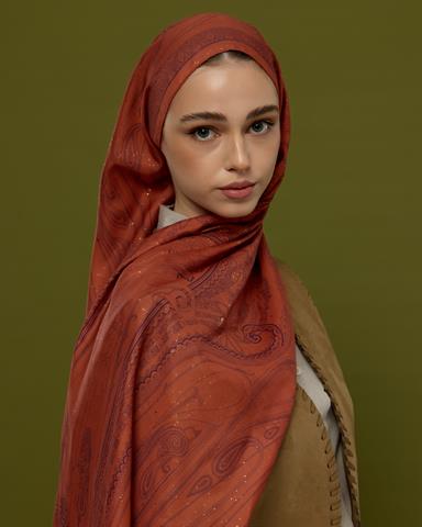 SV-HURREM-28 Amber & Patlıcan Hürrem Desen  Şal