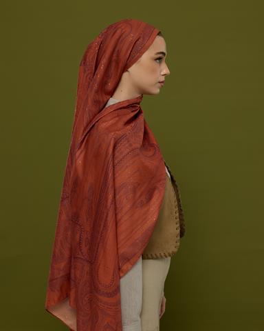 SV-HURREM-28 Amber & Patlıcan Hürrem Desen  Şal