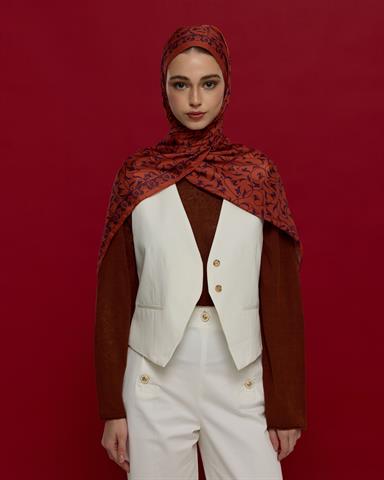 S-LALE-28 Amber & Patlıcan Lale Bahçesi Desen Şal