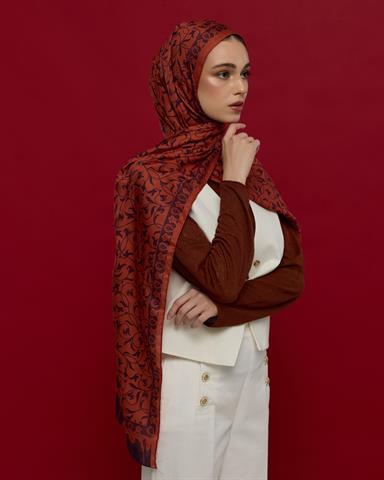 S-LALE-28 Amber & Patlıcan Lale Bahçesi Desen Şal