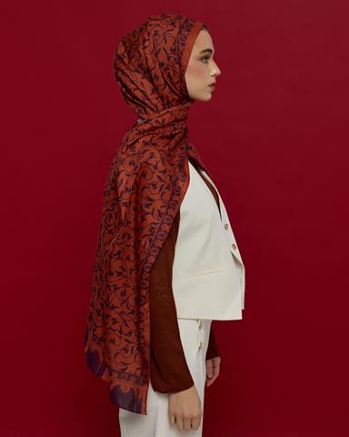 S-LALE-28 Amber & Patlıcan Lale Bahçesi Desen Şal
