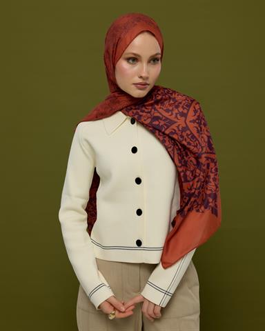 S-SARAYLI-28 Amber & Patlıcan Saraylı Desen Şal
