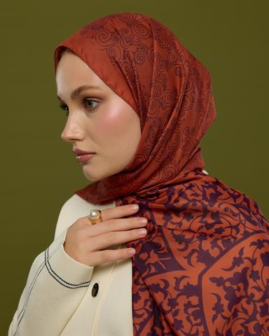 S-SARAYLI-28 Amber & Patlıcan Saraylı Desen Şal