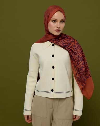 S-SARAYLI-28 Amber & Patlıcan Saraylı Desen Şal