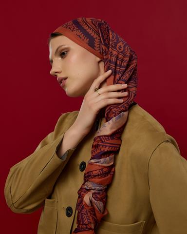 S-SULTANİ-28 Amber & Patlıcan Sultani Desen Şal