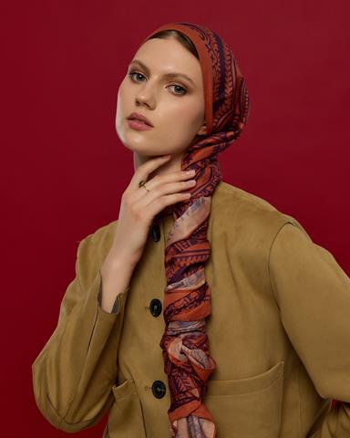 S-SULTANİ-28 Amber & Patlıcan Sultani Desen Şal