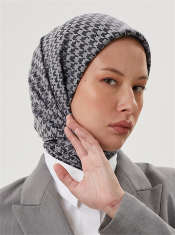 Antrasit Kazayağı Desen Parlak Jakar Eşarp